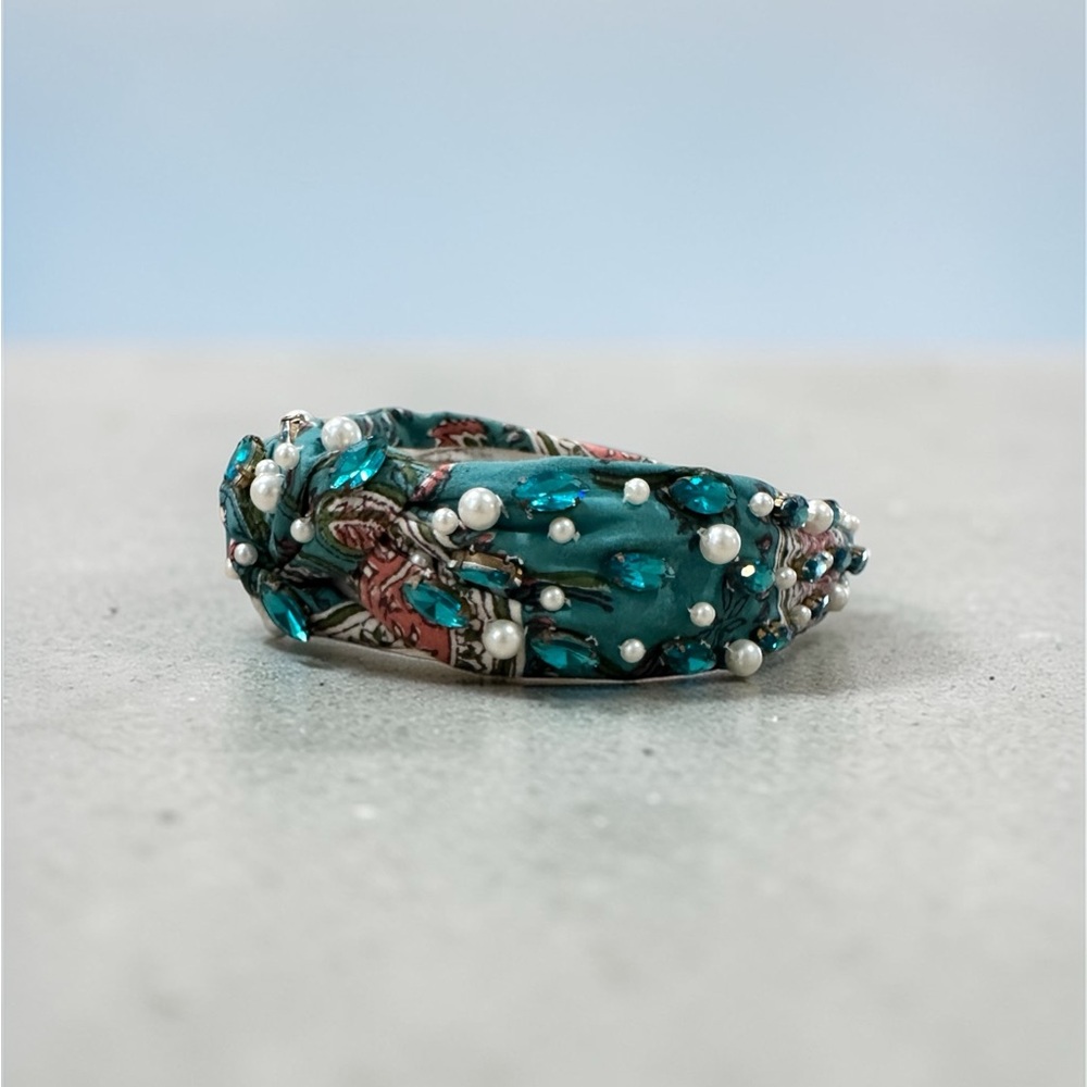 Golden Lily. Teal Embellished Pearl & Gem Headband